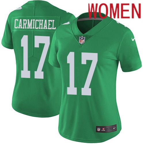 Women Philadelphia Eagles 17 Harold Carmichael Nike Green Vapor Limited Rush NFL Jersey